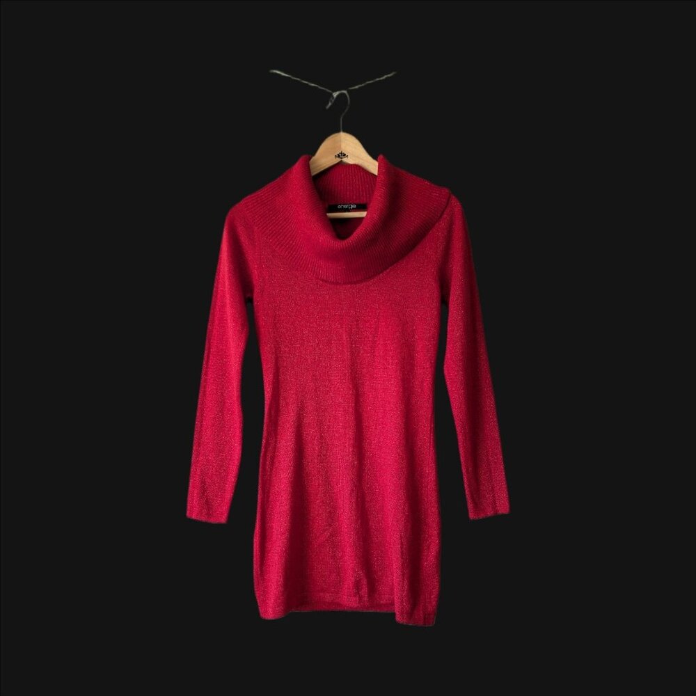 Junior Red Turtleneck Long Sweater Medium